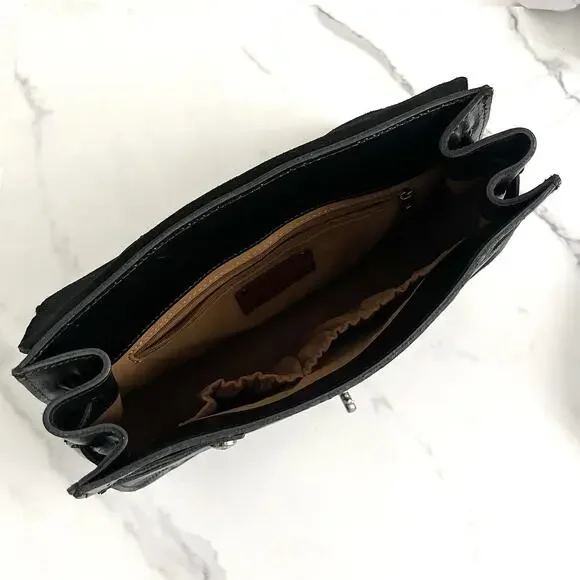 Patricia Nash Heritage Leather Satchel Crossbody Bag Black retro boho chic - Picture 8 of 12